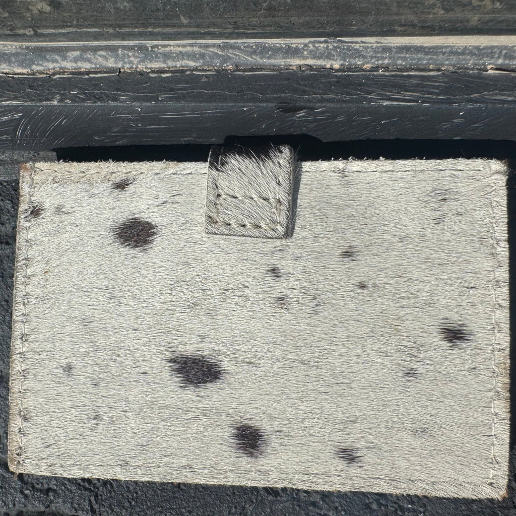 White and Brown CowHide Multicard Holder with button snap - Country Lace Boutique