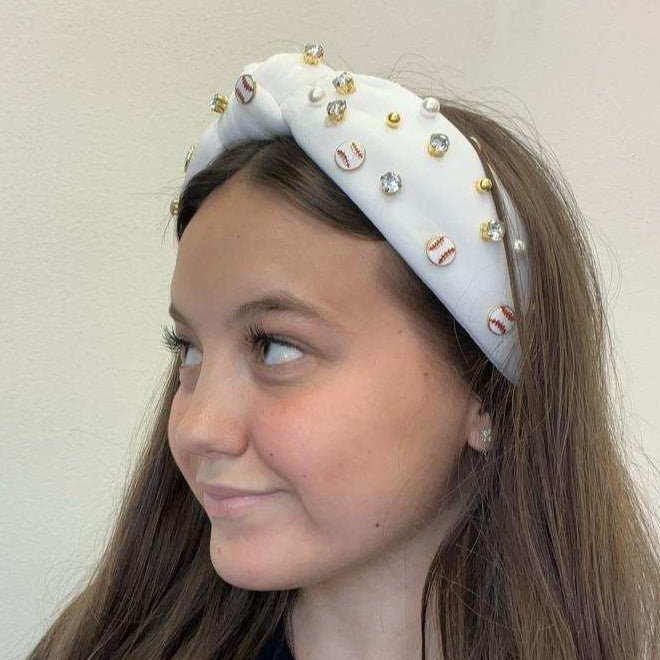 White Baseball Bling Head Band - Country Lace Boutique