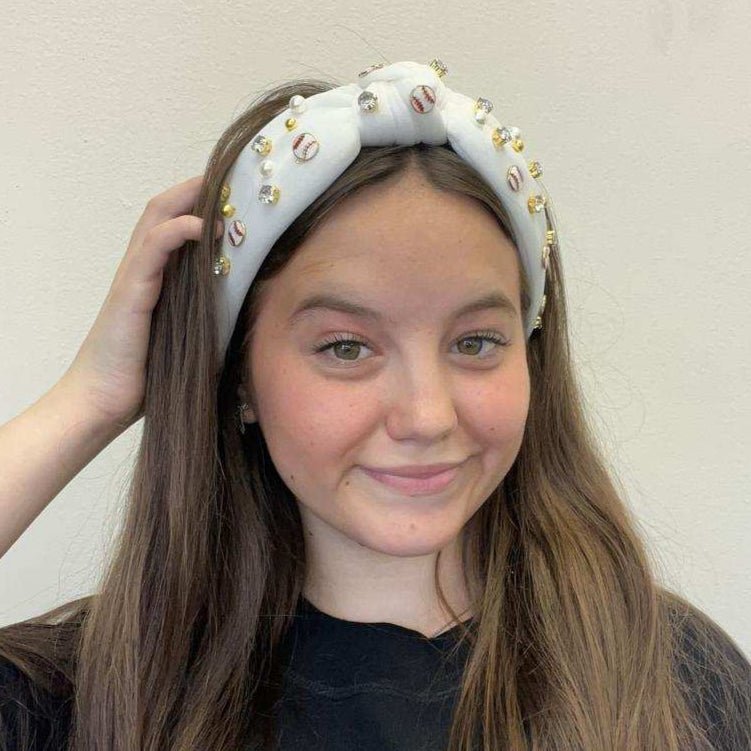 White Baseball Bling Head Band - Country Lace Boutique