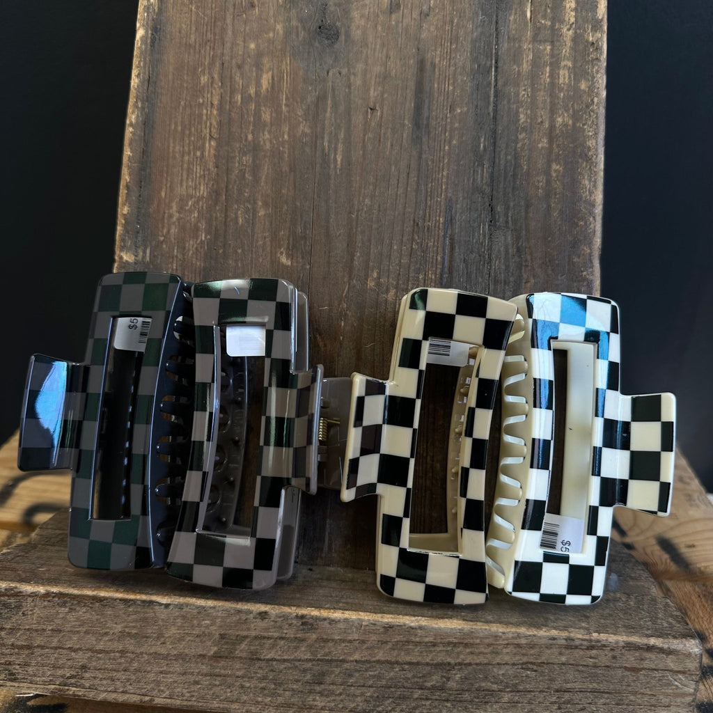 Gray & Black Checkered Hair Clip - Country Lace Boutique
