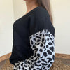 White & Black With Leopard Sleeves Sweater - Country Lace Boutique