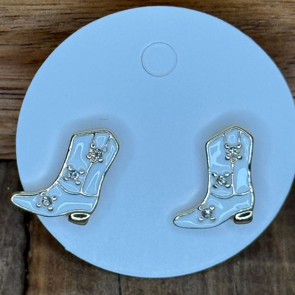 White Boot Post Stud Fashion Earring - Country Lace Boutique
