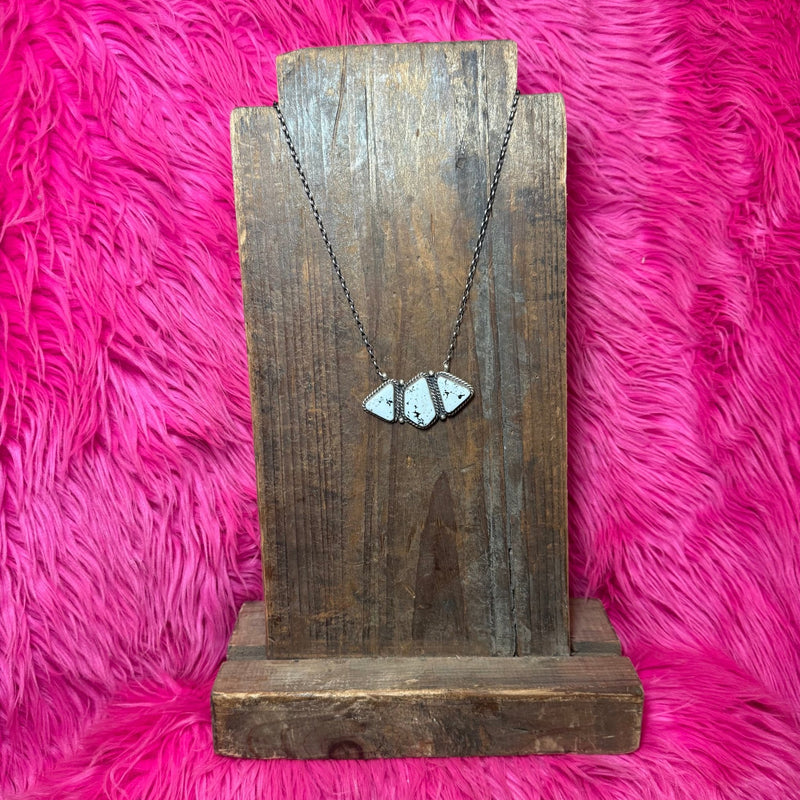 White Buffalo 3 Stone Sterling Silver Necklace - Country Lace Boutique