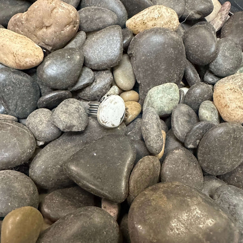 White Buffalo Oval Sterling Silver Ring SIZE 8 - Country Lace Boutique