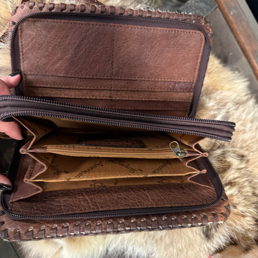 White Cowhide Double Zip Leather Wallet Purse - Country Lace Boutique