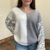 White & Grey With Leopard Sleeves Sweater - Country Lace Boutique