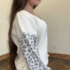 White & Grey With Leopard Sleeves Sweater - Country Lace Boutique