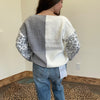 White & Grey With Leopard Sleeves Sweater - Country Lace Boutique