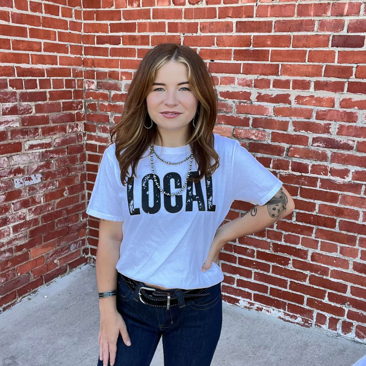White Local Crew Neck T-shirt - Country Lace Boutique