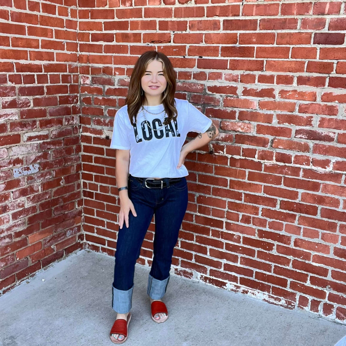 White Local Crew Neck T-shirt - Country Lace Boutique