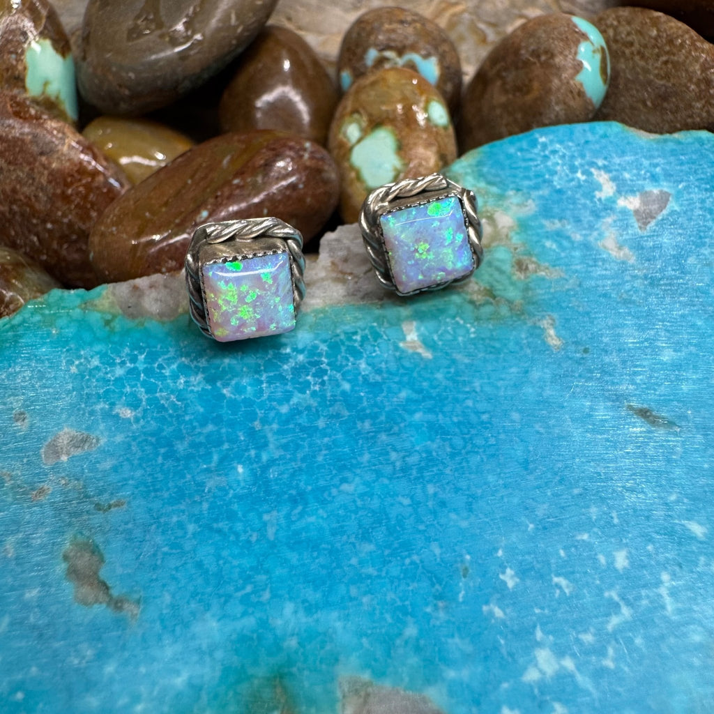 White Opal Post Stud Sterling Silver Earring - Country Lace Boutique