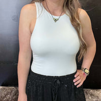 White Silver Bodysuit with Built In Bra Tank Top - Country Lace Boutique