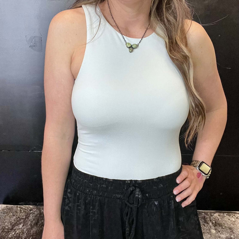 White Silver Bodysuit with Built In Bra Tank Top - Country Lace Boutique