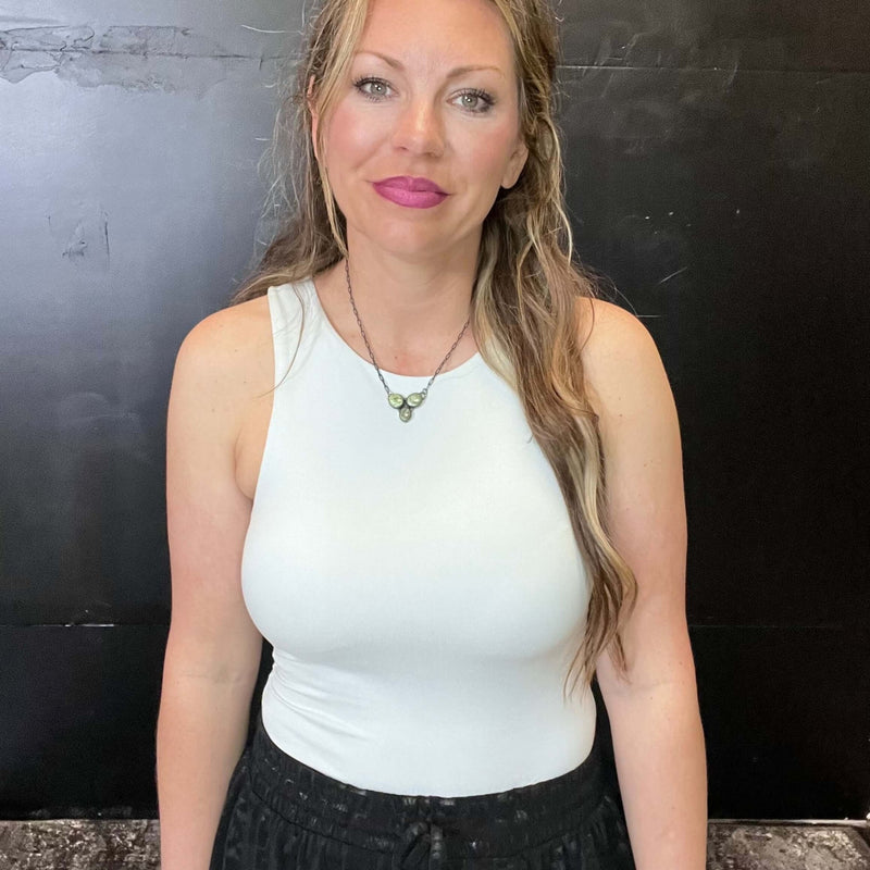 White Silver Bodysuit with Built In Bra Tank Top - Country Lace Boutique