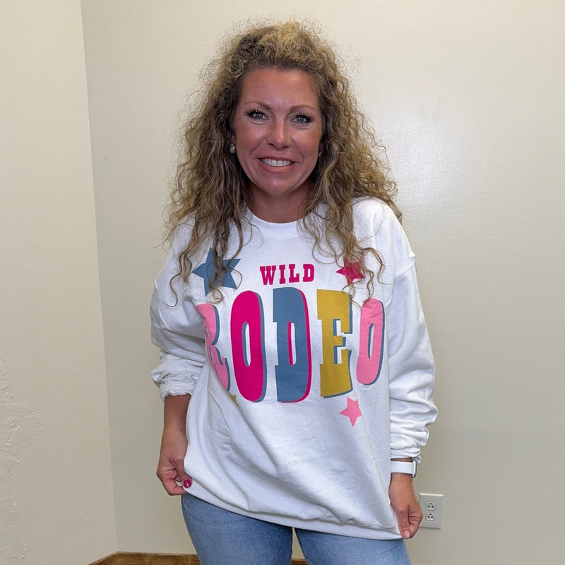 White Wild Rodeo Sweatshirt - Country Lace Boutique