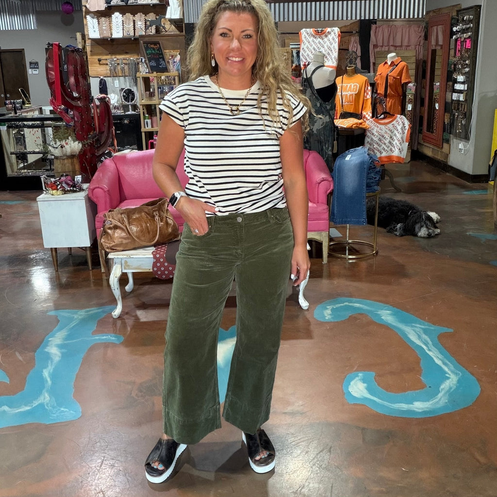 White with Black Striped Cap Sleeve Relaxed Everyday Tee - Country Lace Boutique