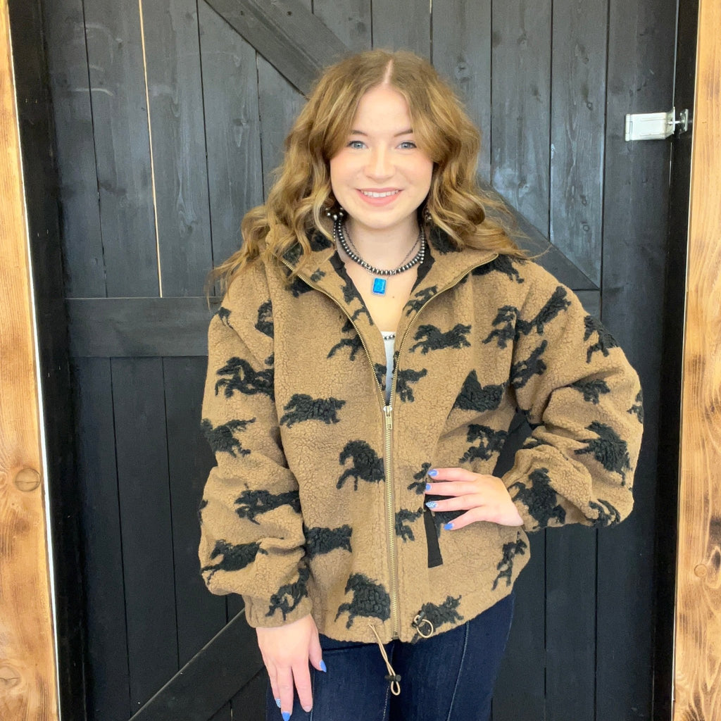 Wild Sherpa Horse Oversized Zip Up Jacket - Country Lace Boutique