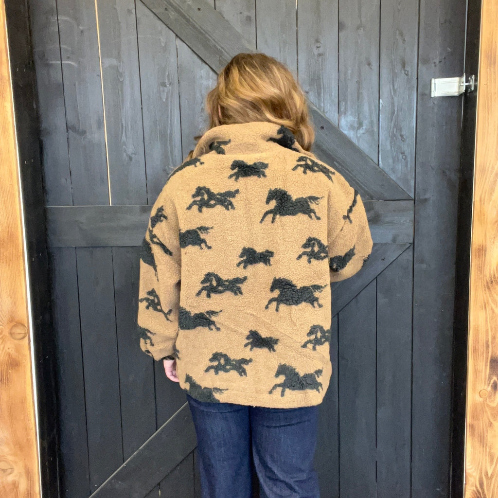 Wild Sherpa Horse Oversized Zip Up Jacket - Country Lace Boutique