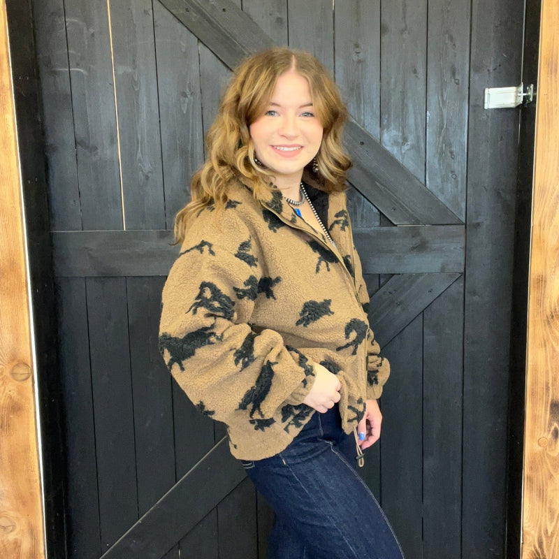 Wild Sherpa Horse Oversized Zip Up Jacket - Country Lace Boutique