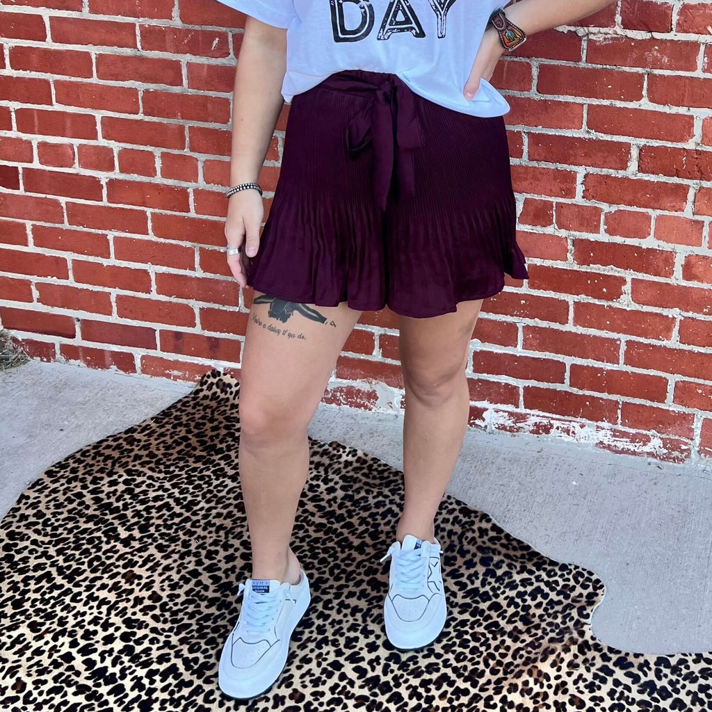 Wine Dressy Silky Shorts - Country Lace Boutique