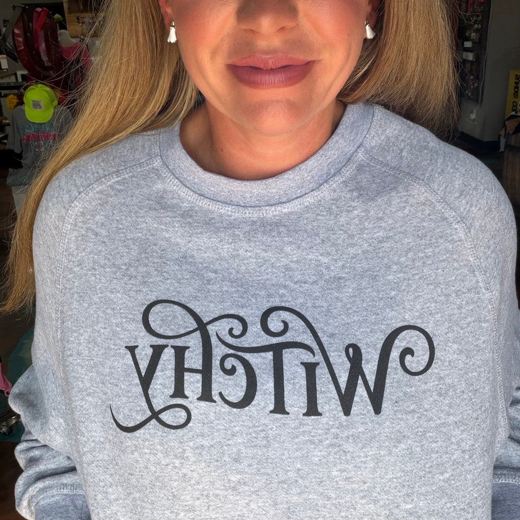 Witchy Grey Crop Sweatshirt w Tie - Country Lace Boutique