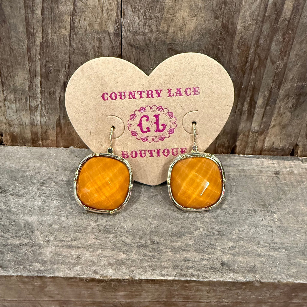 Yellow Dangle with Gold Clasp Fashion Earrings - Country Lace Boutique