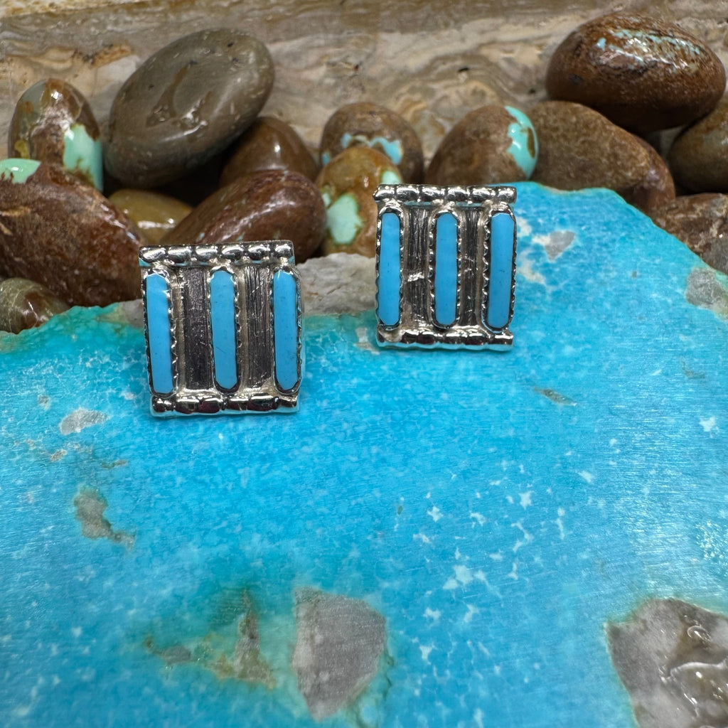 Zuni 3 Stone Post Stud Sterling Silver Earring - Country Lace Boutique