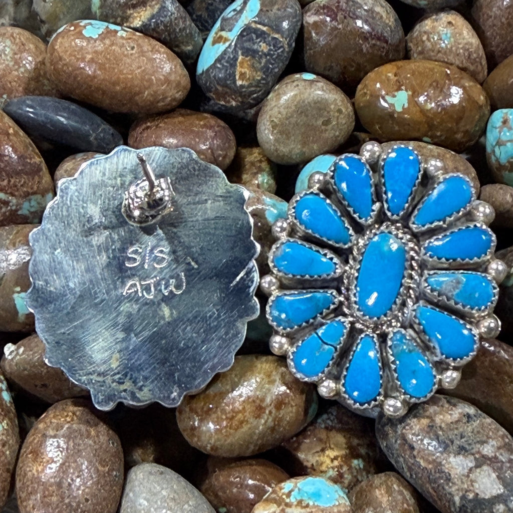 Zuni Kingman Turquoise Cluster Post Sterling Silver Earring - Country Lace Boutique