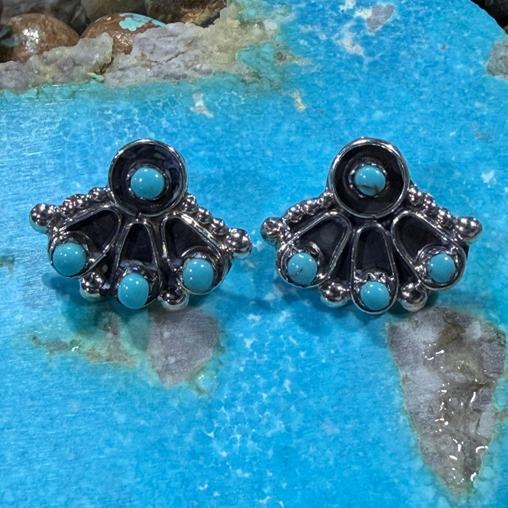 Zuni Turquoise Fan Post Sterling Silver Earring - Country Lace Boutique
