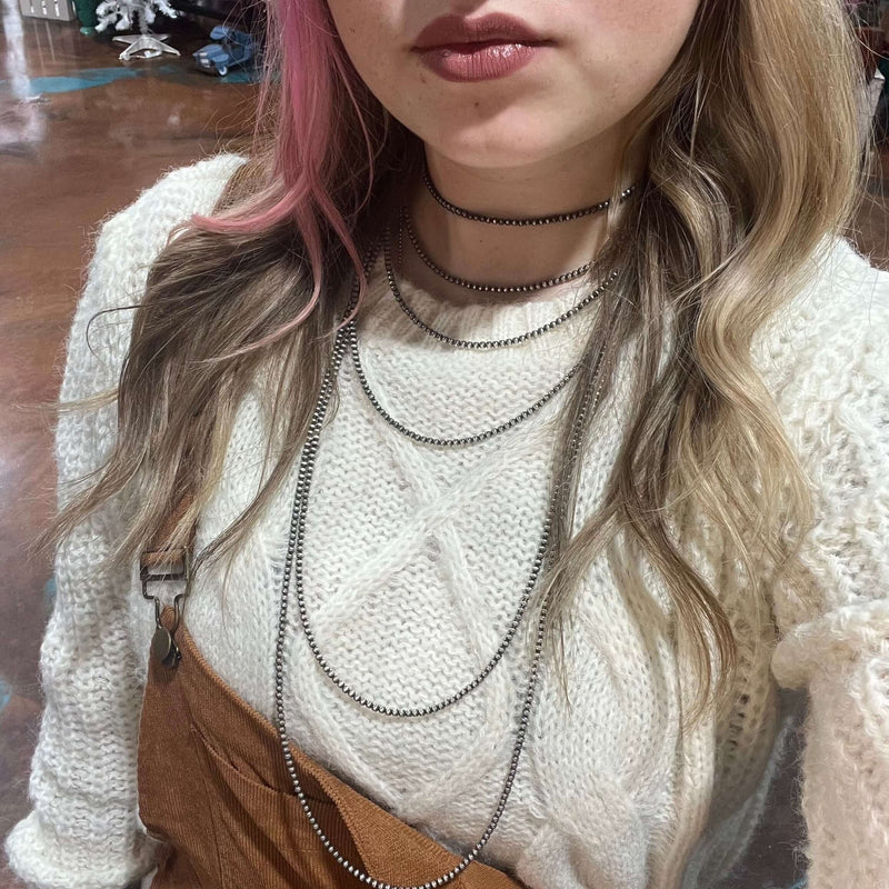 22 inch 3mm Sterling Silver Navajo Pearl Necklace - Country Lace Boutique