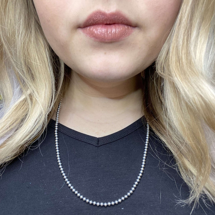 24 inch 4mm Sterling Silver Navajo Pearl Necklace - Country Lace Boutique
