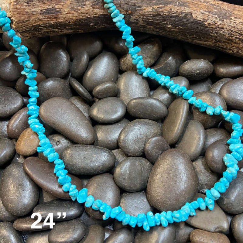 24 inch Blue Sleeping Beauty Turquoise Chip Sterling Silver Necklace - Country Lace Boutique