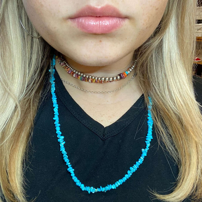 24 inch Blue Sleeping Beauty Turquoise Chip Sterling Silver Necklace - Country Lace Boutique