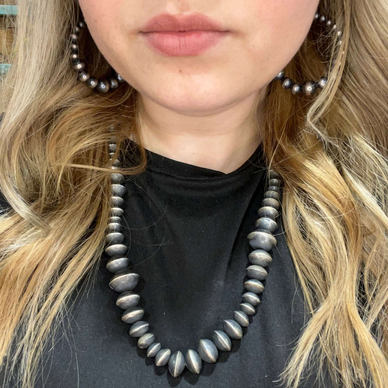 25 Inch 9mm - 16mm Patterned Disc Sterling Silver Necklace - Country Lace Boutique