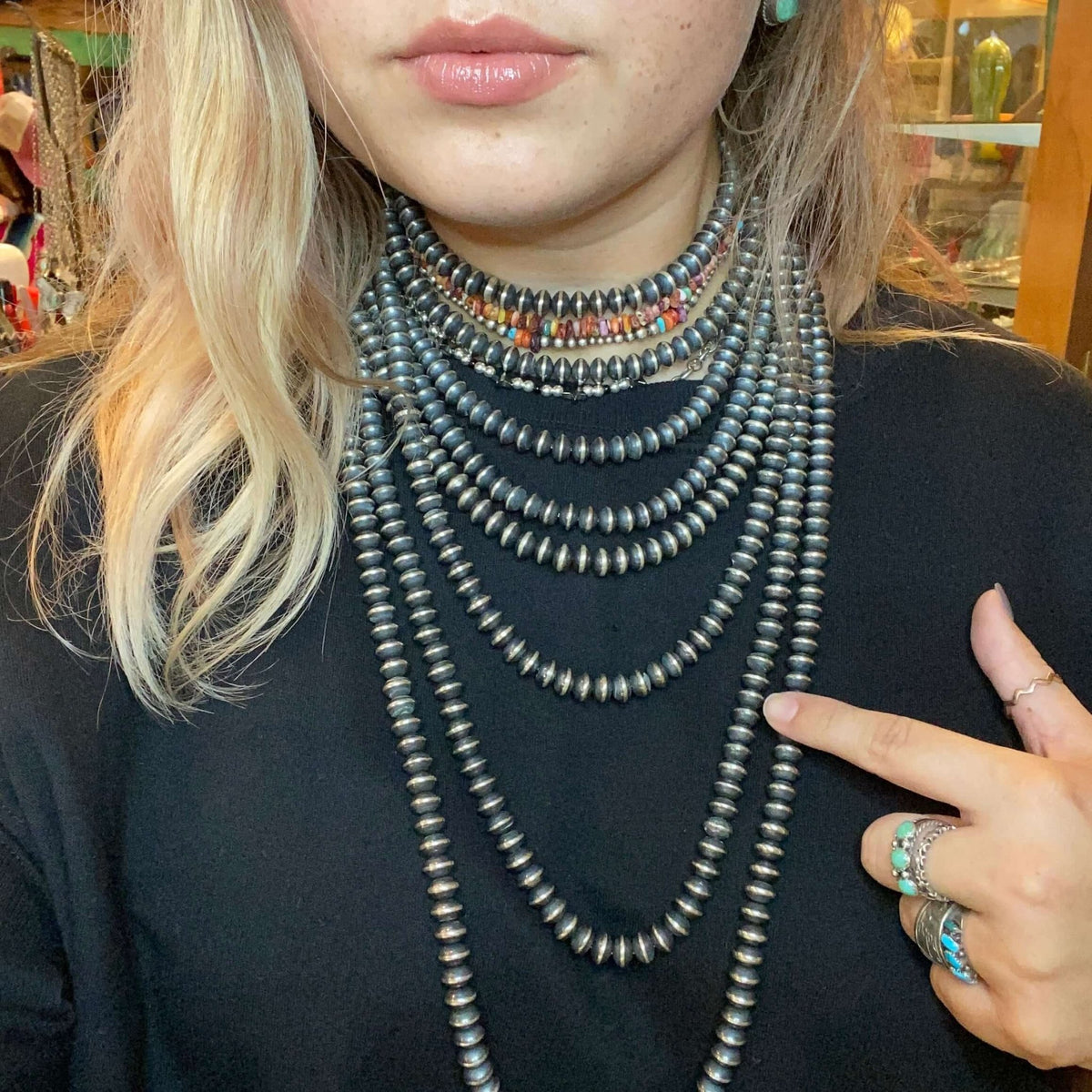 30 inch 9mm Saucer Sterling Silver Navajo Pearl Necklace - Country Lace Boutique