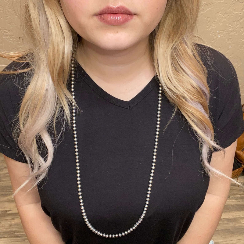 36 inch 6mm Genuine Sterling Silver Navajo Pearl Necklace - Country Lace Boutique