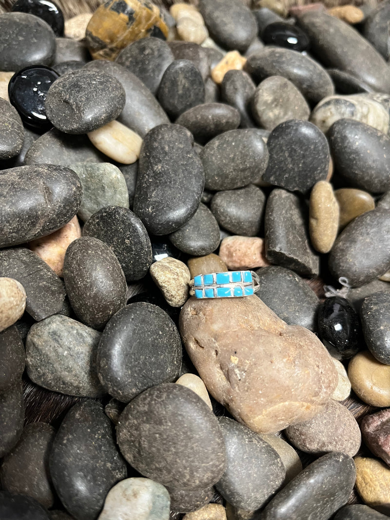 10 Stone Turquoise Inlay Stacking Genuine Ring