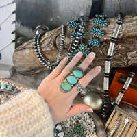 3 Stone Green Turquoise Long Genuine Ring
