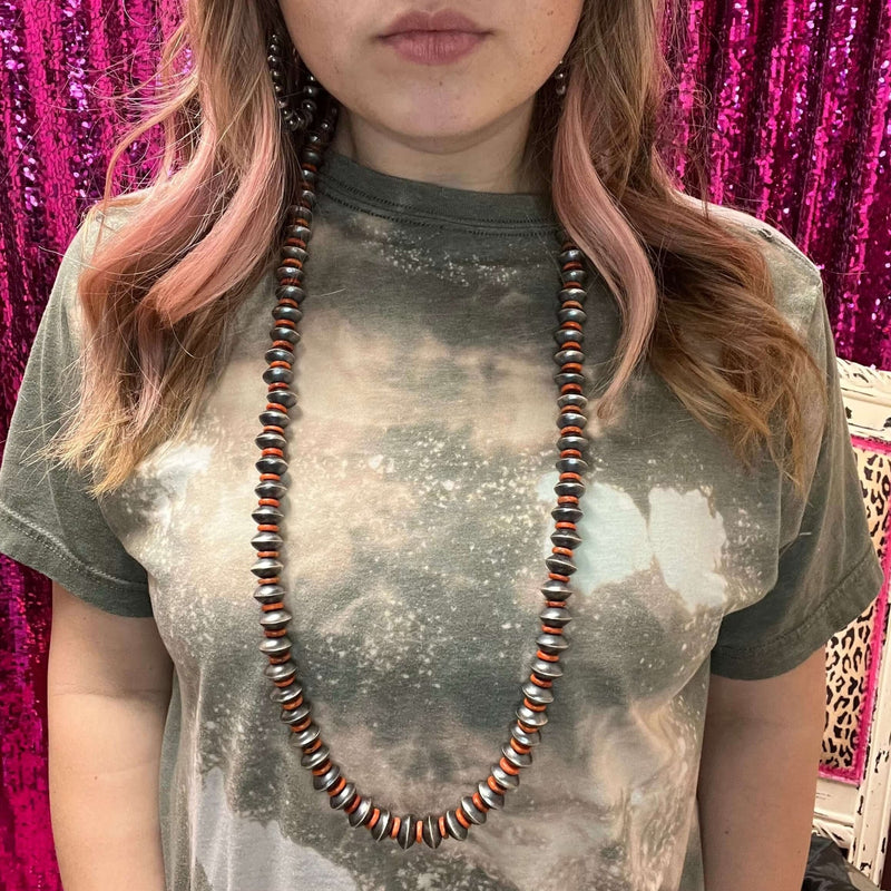 40 inch Large Disc and Orange Spiny Sterling Silver Necklace - Country Lace Boutique