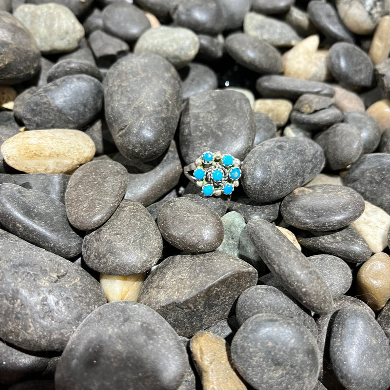Little Turquoise Cluster Genuine Ring
