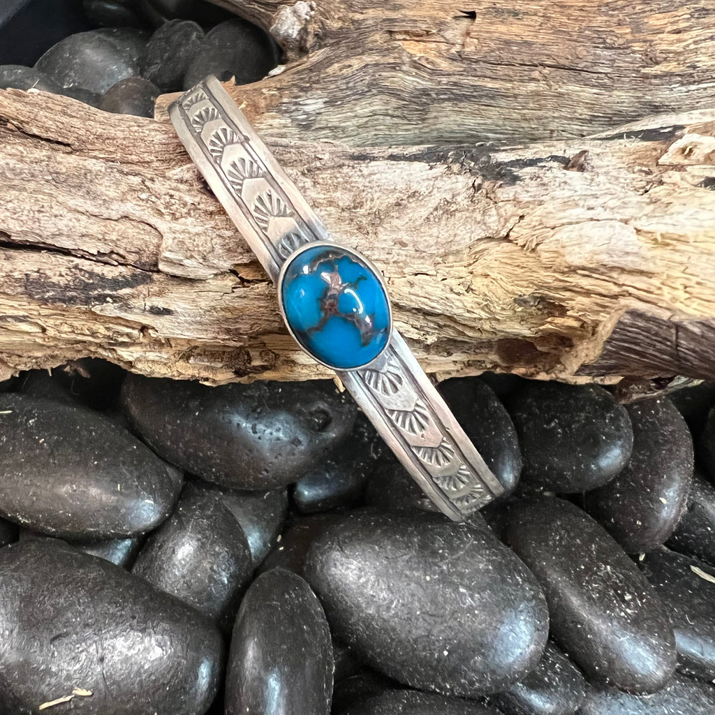 Blue Single Stone Egyptian Turquoise Cuff Genuine Bracelet