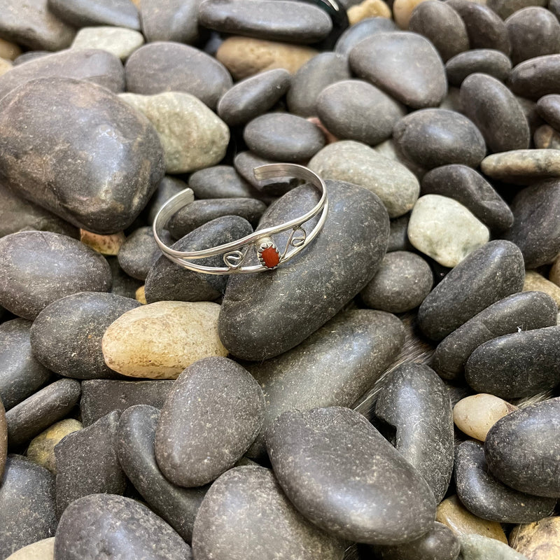 Baby Sterling Silver w/ Red Stone Genuine Cuff Bracelet