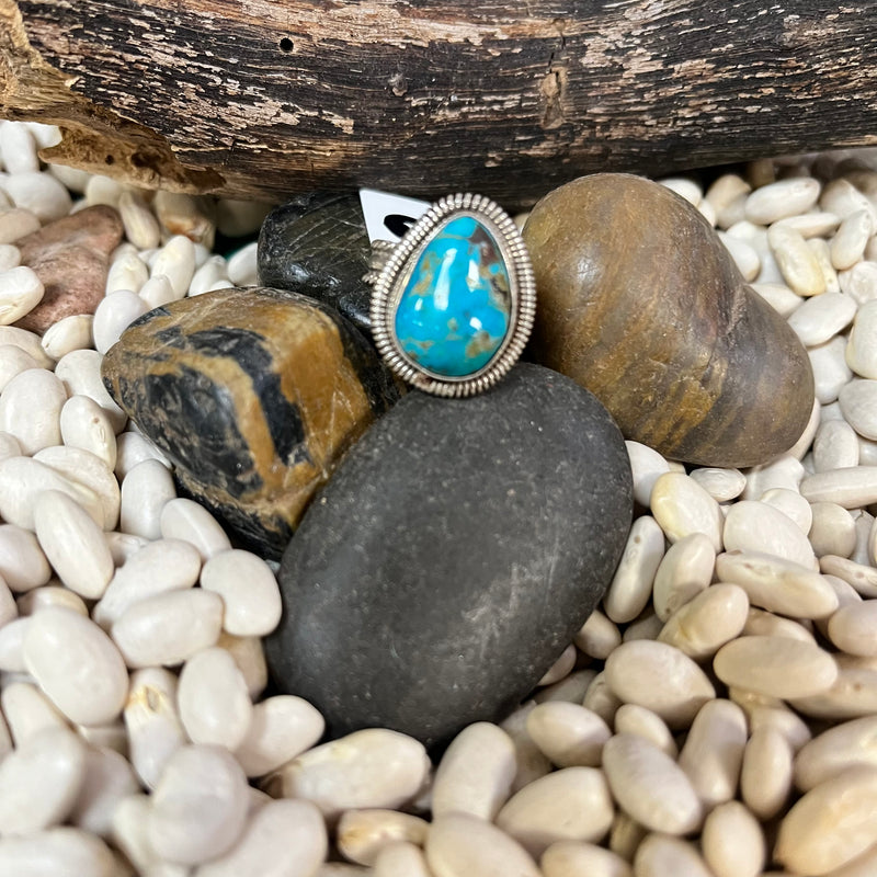Turquoise Raw Oval Genuine Ring W/ Rope Braided Band
