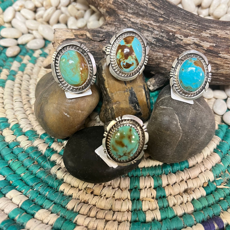 Turquoise Oval Stone Genuine Ring W/ Sterling Detail