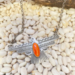 Orange Spiny Thunderbird and Sterling Silver Genuine Necklace