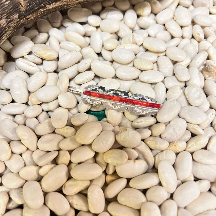 Stamped Feather W/ Red Beading Sterling Silver Necklace Pendant