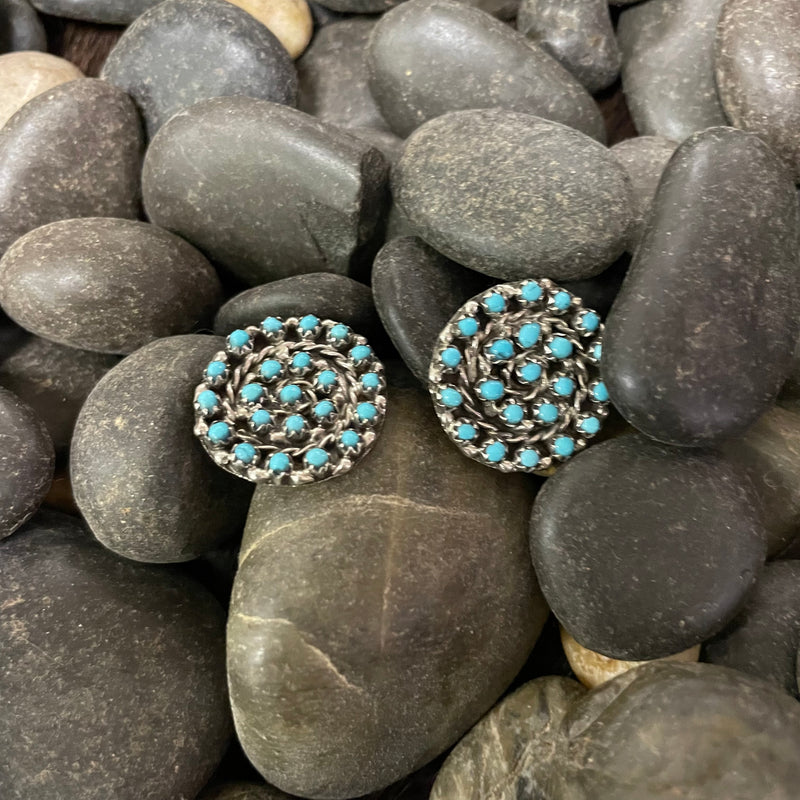 Spiral Cluster Turquoise Genuine Stud Earring