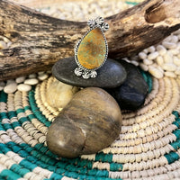 Green & Brown Turquoise Teardrop Genuine Ring1