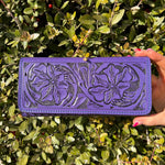 Purple Tooled Trifold Leather Wallet