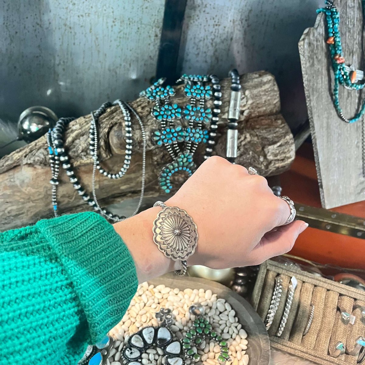 Concho Braided Cuff Sterling Silver Bracelet